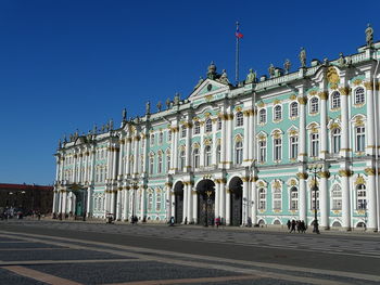 Exterior of building against clear blue sky. hermitage