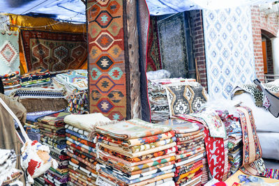 Stack of multi colored building at market stall