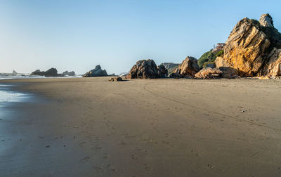 Panoramic view of beach against clear sky