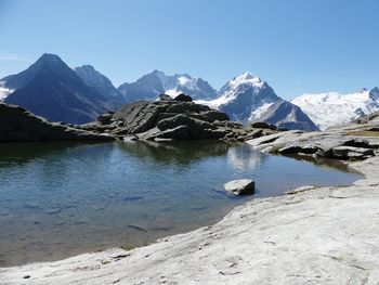 Scenic view of mountains against clear sky