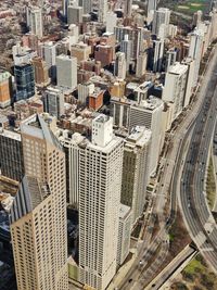 High angle view of city buildings