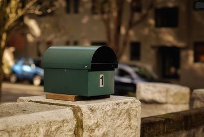 Close-up of a mailbox on a wall