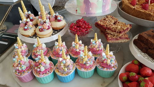 High angle view of cake for sale in store