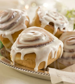 Close-up of iced cinnamon buns