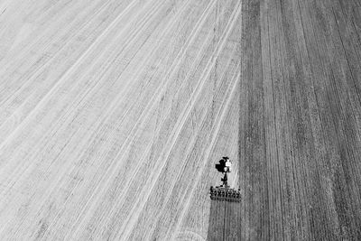 High angle view of motorcycle on field