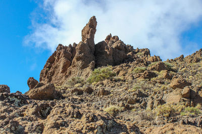 Low angle view of rocks against sky