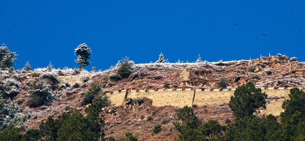 View of rock formation against clear blue sky