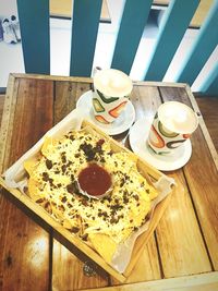 High angle view of food on table