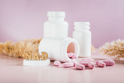 Close-up of medicines on table