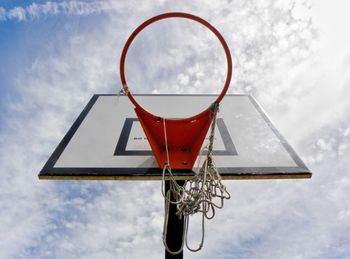 Low angle view of basketball hoop against sky