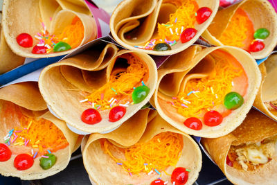 High angle view of food on table