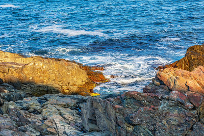 High angle view of rocks on beach