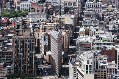 High angle view of buildings in city