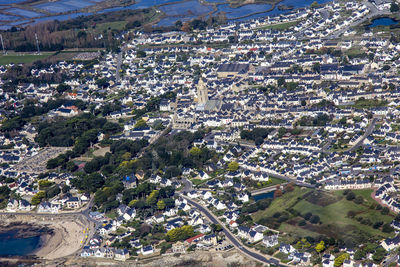 Aerial view of houses in town