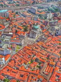 High angle view of city buildings