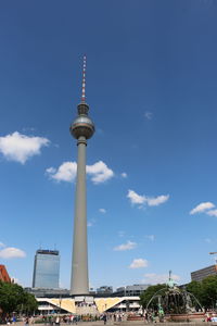 Low angle view of fernsehturm against sky