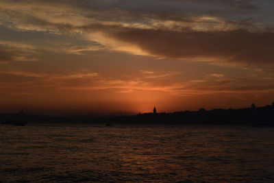 Scenic view of sea against orange sky