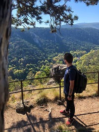 Rear view of man looking at mountains