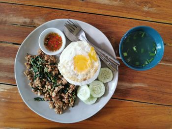 High angle view of food on table