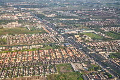 High angle view of buildings in city