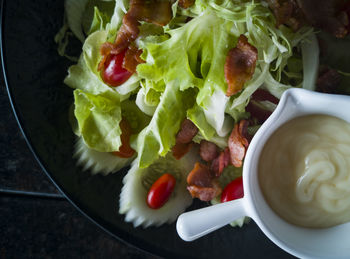 High angle view of meal served in bowl