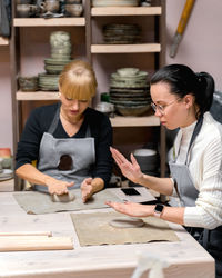 Woman working on table