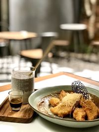 Close-up of breakfast on table in restaurant