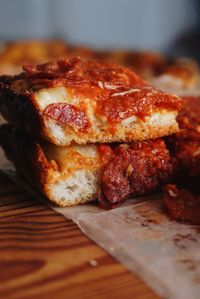 Close-up of pizza on cutting board