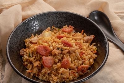 High angle view of food on table