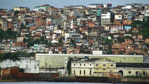 Aerial view of houses in town