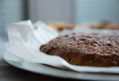 Close-up of cookie in plate on table