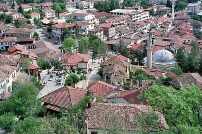 High angle view of buildings in city