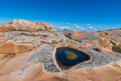 Scenic view of rocky mountains against blue sky