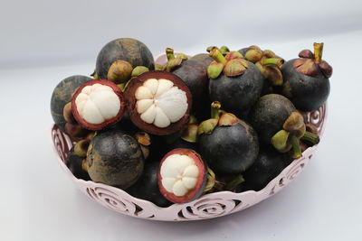 High angle view of fruits in plate