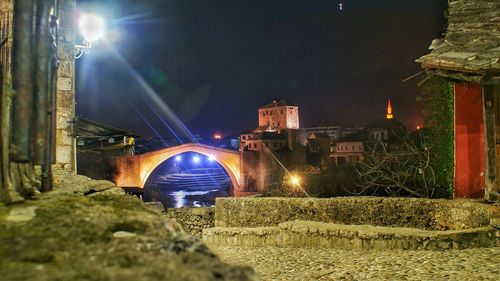 Illuminated christmas tree at night