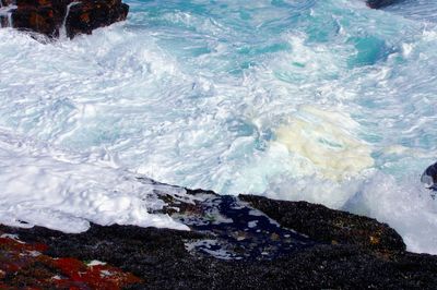 High angle view of rocks on beach