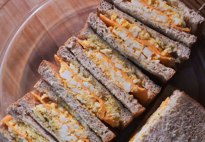 High angle view of bread in plate