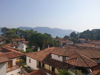 High angle view of townscape against sky