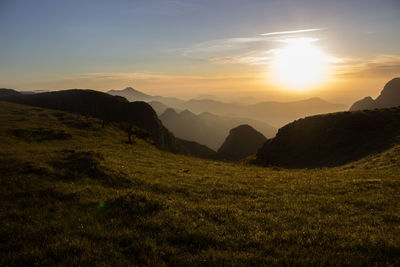 Scenic view of landscape against sky during sunset