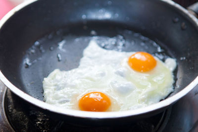 Close-up of breakfast served in pan