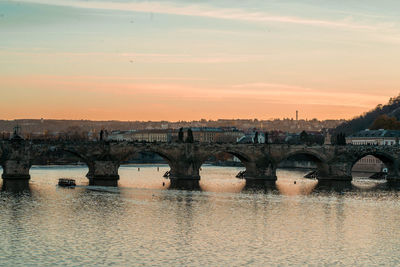 Bridge over river against sky during sunset