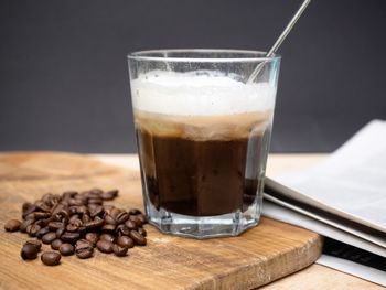 Close-up of coffee cup on table