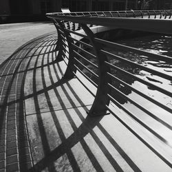 High angle view of empty bench in park