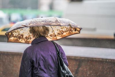 Rear view of woman walking on wet shore