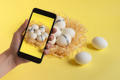 Close-up of hand holding eggs
