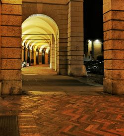 Illuminated corridor at night