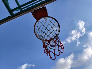 Low angle view of basketball hoop against sky