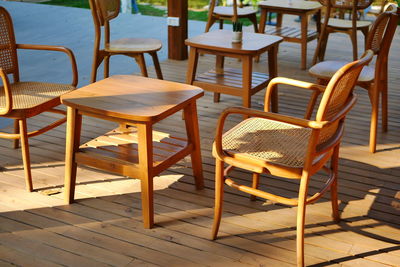 Empty chairs and table in restaurant