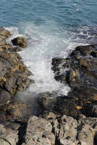 High angle view of rocks in sea