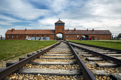 Deportation train rail, auschwitz birkenau concentration camp, poland